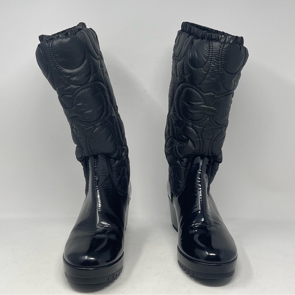 Coach Cantina Quilted Puffer Wedge Boots Womens 9 B Black Patent Signature C - Picture 5 of 13